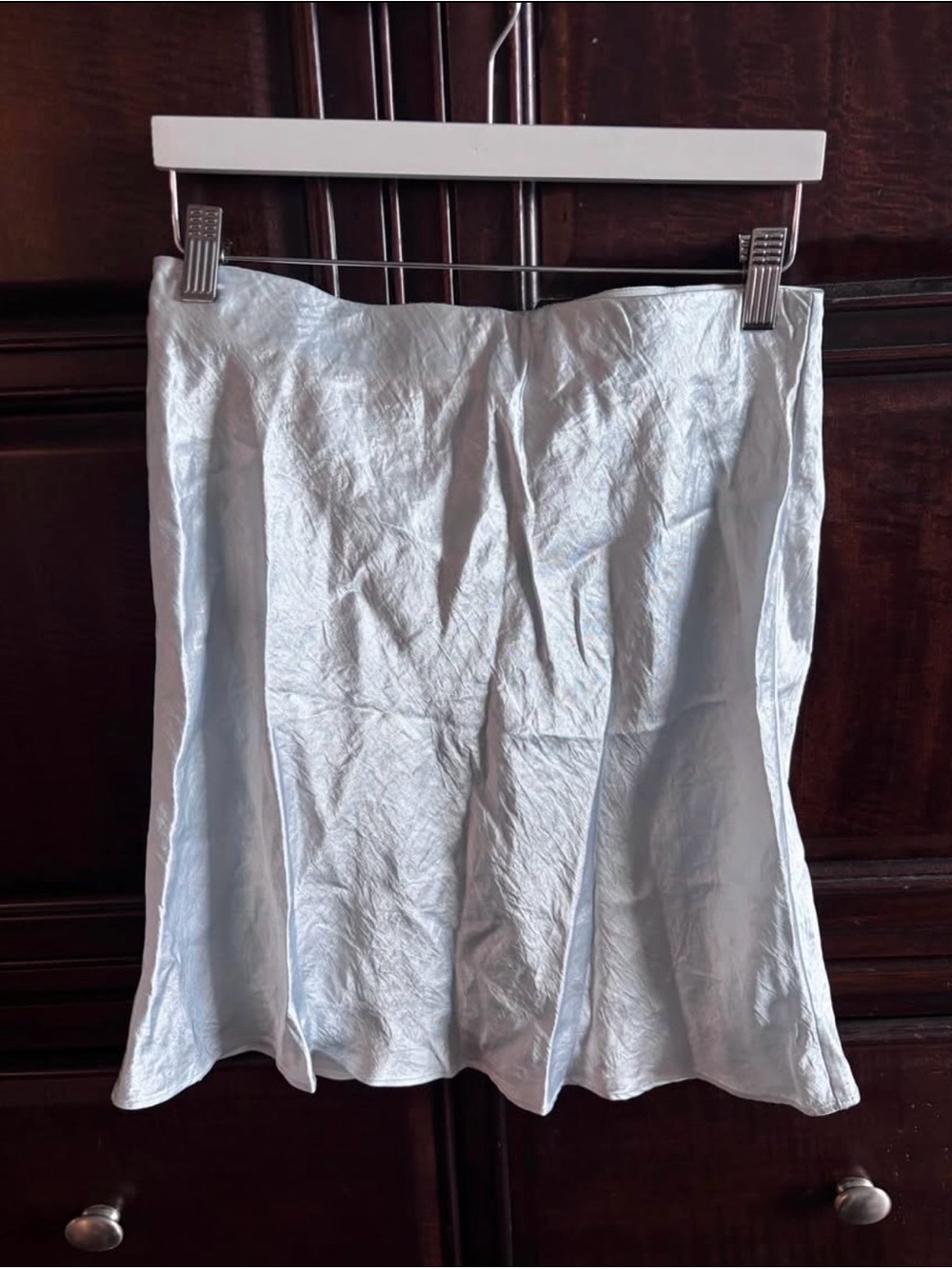 Babaton Light Blue Satin Mini Skirt